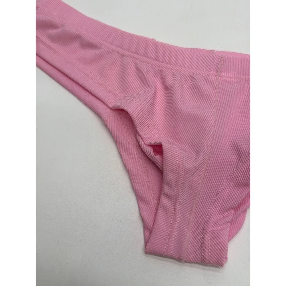 Mens Pink Ribbed Low Rise Bikini Briefs Contoured Pouch Size L